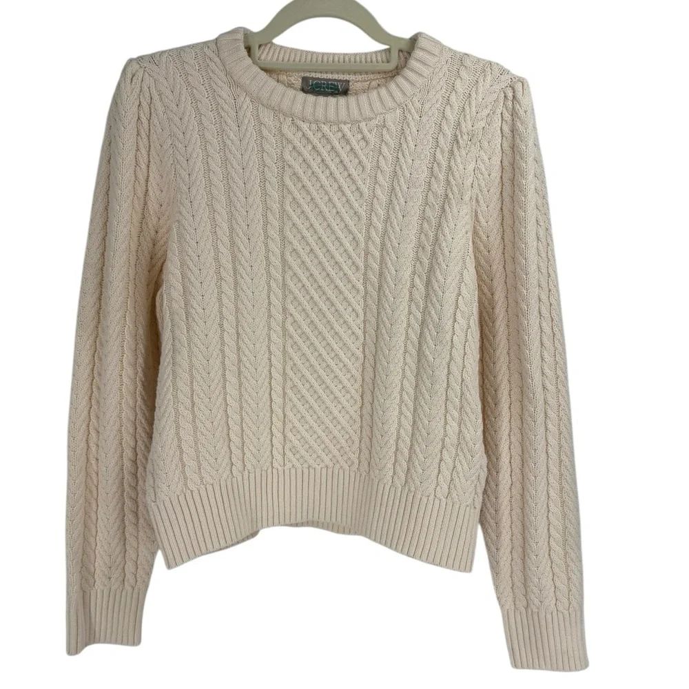 NWT J.Crew 100% Cotton Cable Knit Sweater Ivory Cream BS978 FA23 Pullover - Picture 2 of 10